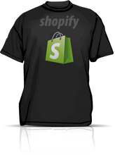 A black t-shirt with the shopify logo