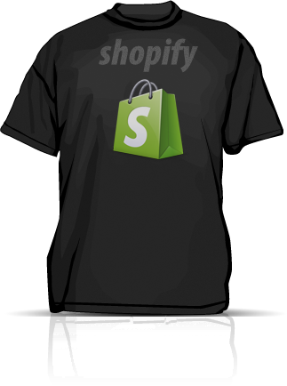 A black t-shirt with the shopify logo